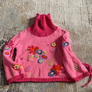 Michael Simon Pink Floral Cowl Neck Sweater girls size 4